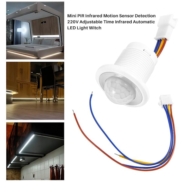 220V Mini PIR Infrarød Bevægelsessensor Detektion Justerbar Tid Automatisk Infrarød LED Heks