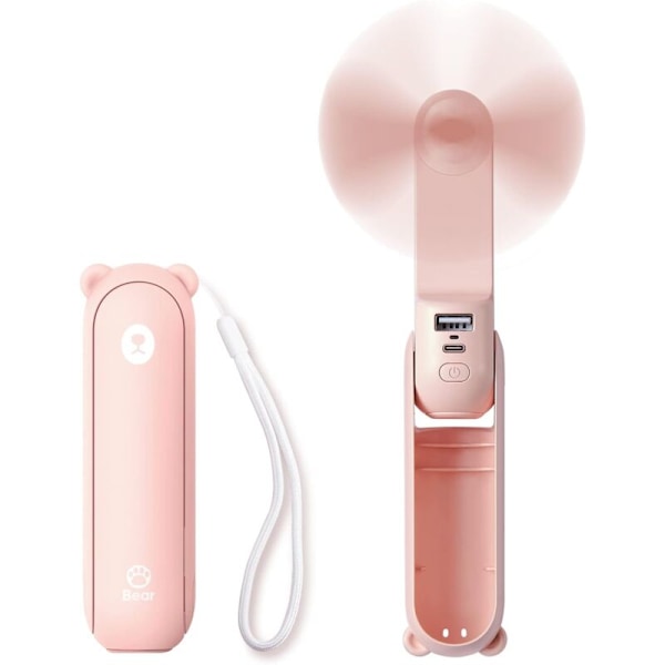 Bærbar Mini Vifte, 3 i 1 Håndholdt Vifte, Bærbar USB Oppladbar Liten Lommevifte, Batteridrevet Vifte [14-21 Timers Arbeidstid] med Powerbank, Func