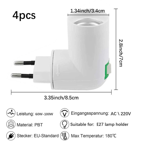 4 kpl E27 kytkimellä varustettuja pistorasioita AC 220V sähköpistorasia seinäkeittiölampun sovittimelle LED-lampun pidikkeelle (valkoinen)