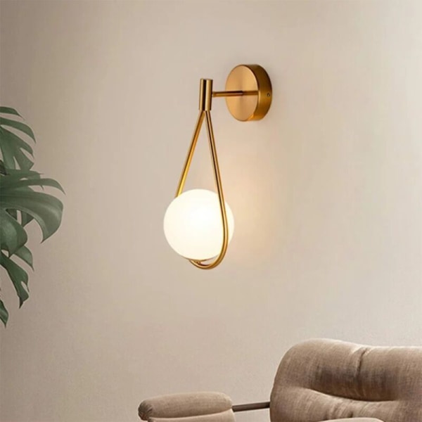 LED Gold Wall Light Adjustable Angle Install Modern Indoor Industrial Retro Wall Lamp, Elegant Glass Round Ball Lampshade Lamp [Energy Class A+++]