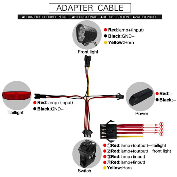 Ebike Switch DK240 med QD168 Frontlygte DR001 Baglygte Advarsel Blinklys Ebike Tilbehør