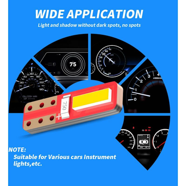 10 stk. LED-instrumentlampe for bil T5 7020 2Smd Midtkonsollindikatorlys Midt LED Kilometerteller