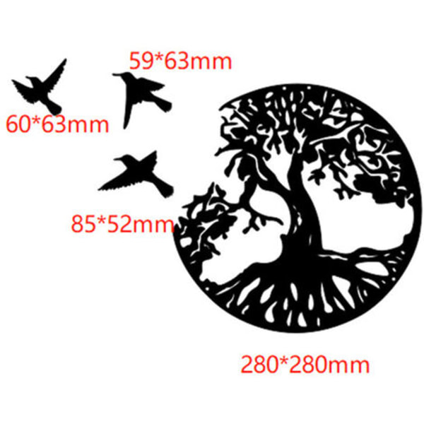 11" Black Metal Tree of Life Väggkonst - 3 Flying Birds Väggskulptur