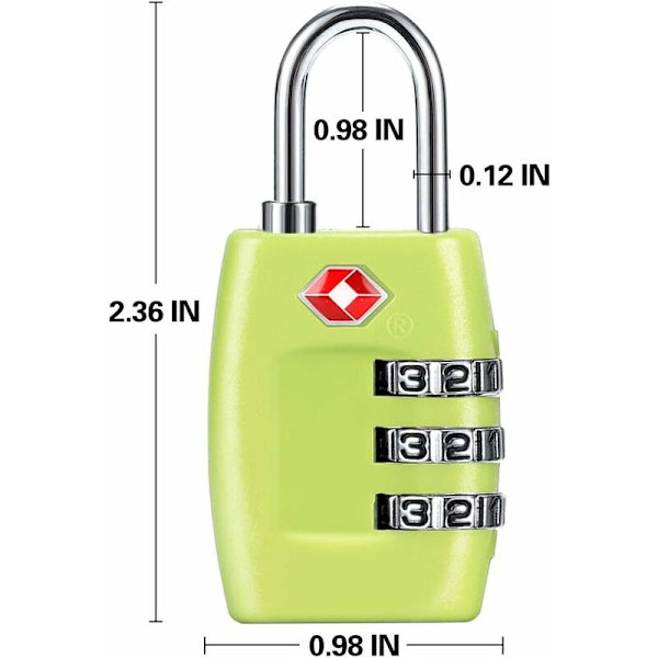 Bagagelås (4-pak) - 3-cifret kombinationshængelås - TSA-godkendt lås til kufferter og bagage (Grøn1)