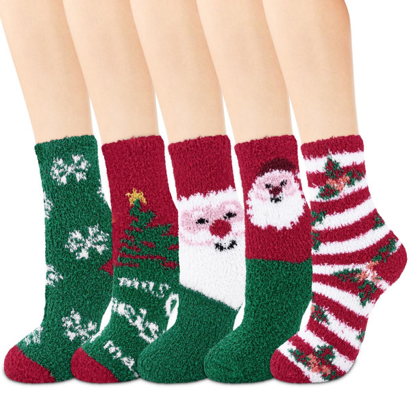 Vinter damesokker, 5 par varme damesokker Retro Komfortable myke varme sokker Julebursdagsgaver