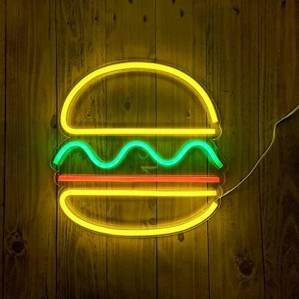 Hamburger Neonljus Neon Skylt USB-Driven Väggkonst Ljus Neon Dekoration Heminredning för Fest Bröllop Butik Restaurang