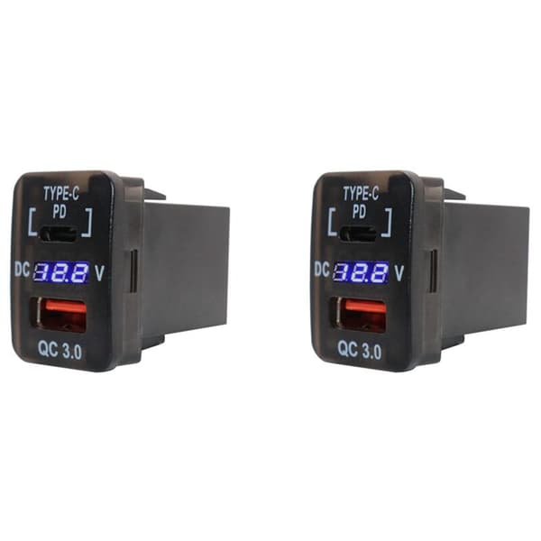 2X 30X20MM QC3.0 Auton USB-laturi, jossa PD Type-C -sovitin