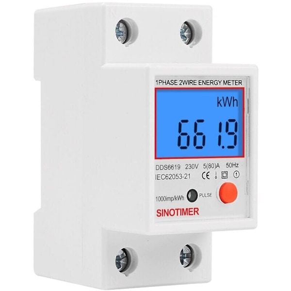 Multifunktionell enfasig elektronisk mätare - Bakgrundsbelyst LCD-display - DIN-skena - 5-80A 230V - Mått: 7.83.56.5cm..