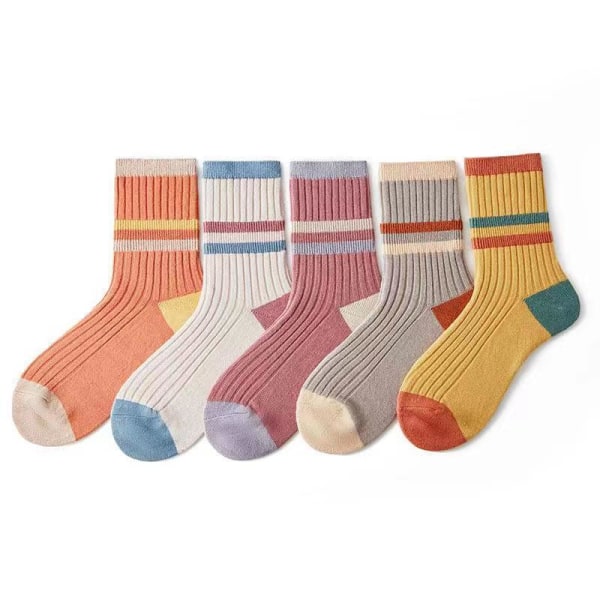 Kvinders 5 par søde trykte tåsøm bløde crew-sokker 5-pak farvebloktryk One Size