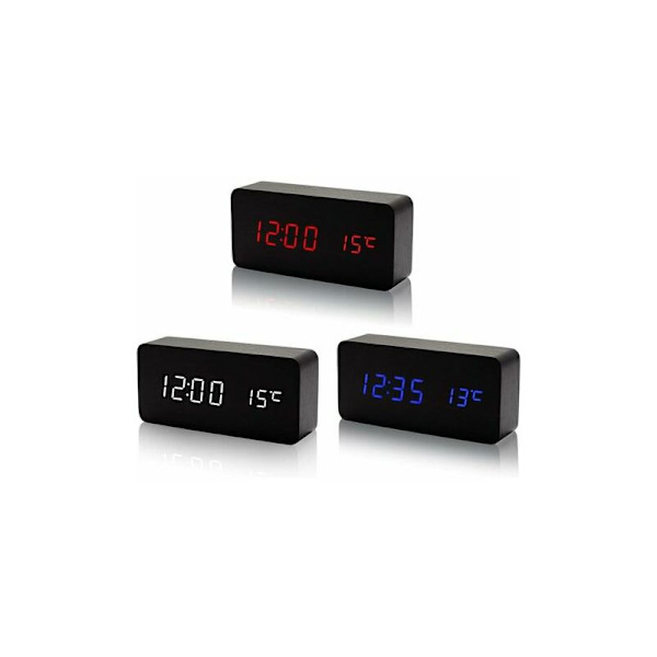 Trä Digital Klocka - Multifunktionell LED Väckarklocka med Tid/Datum/Temperaturvisning och Röststyrning för Hemmet och Resor