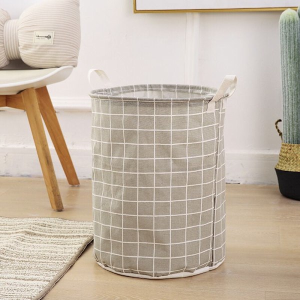 Tyk bomuld og linned vasketøjskurv, foldbar stor kapacitet vasketøjskurve med håndtag til soveværelse, badeværelse, 43x37,5 cm, grå