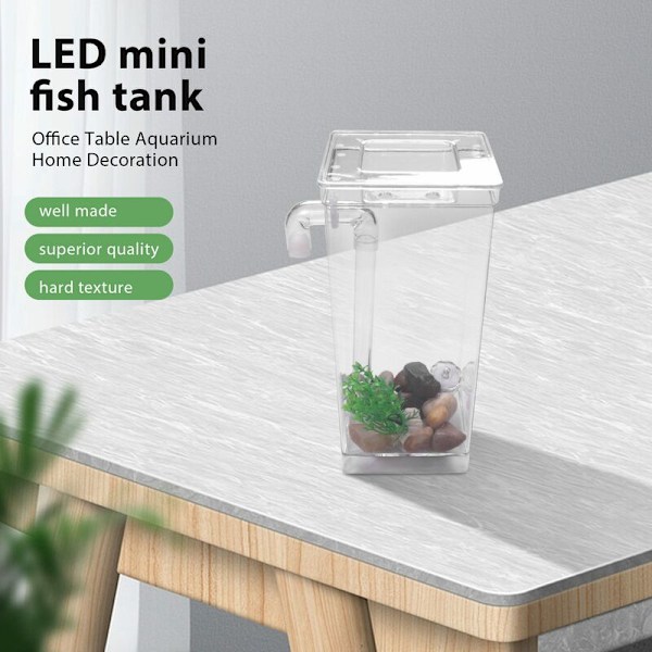 LED Mini Akvarium Selvrensende Akvarium Skål Praktisk Skrivebordsakvarium til Kontor Dekoration Kæledyr Tilbehør