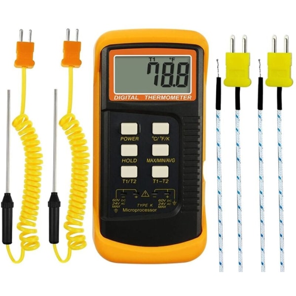 K-typ digital termometer för termoelement (-50-1300°C) med två kanaler 4 sonder bärbar hög temperatur