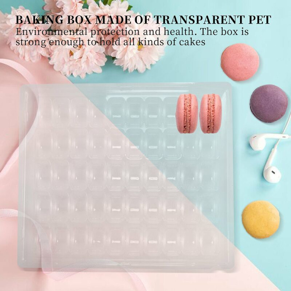 Genomskinliga PET-förseglingbara franska Macaron-förvaringsbrickor - Rymmer 50 Macarons per set - Paket med 4 set