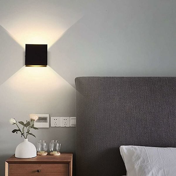 Modern LED Vägglampa i Aluminium Kvadratisk Vägglampa Svart 10 x 10 x 5 cm Vattentät Lämplig för Inomhus eller Utomhus för Vardagsrum Vägg Säng