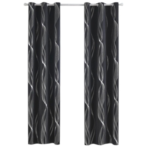 Blackout-gardiner 52 x 84 tommer 2 paneler Termisk isolerte ringgardiner, Svart