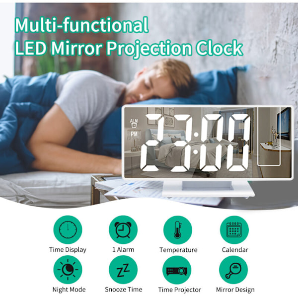 Digital väckarklocka, projektionsväckarklocka för tunga sömnare, digital klocka för sovrum med stor LED-display, 12/24H, USB-laddningsport, snooze