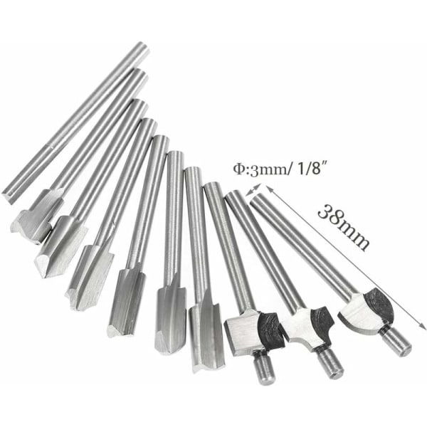 10 stk. 3mm 1/8\" Mini Shank HSS Samlingsfræser Bits til Træbearbejdning Fræsere Til Dremel Foredom Roationsværktøj