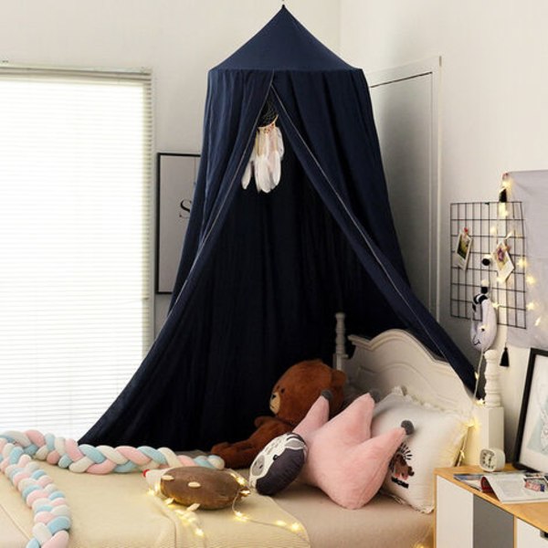 Sänghimmel för barn för sovrum Rund kupol för dekorationer i baby Hudvänlig bomull 2,5 m (mörkblå)