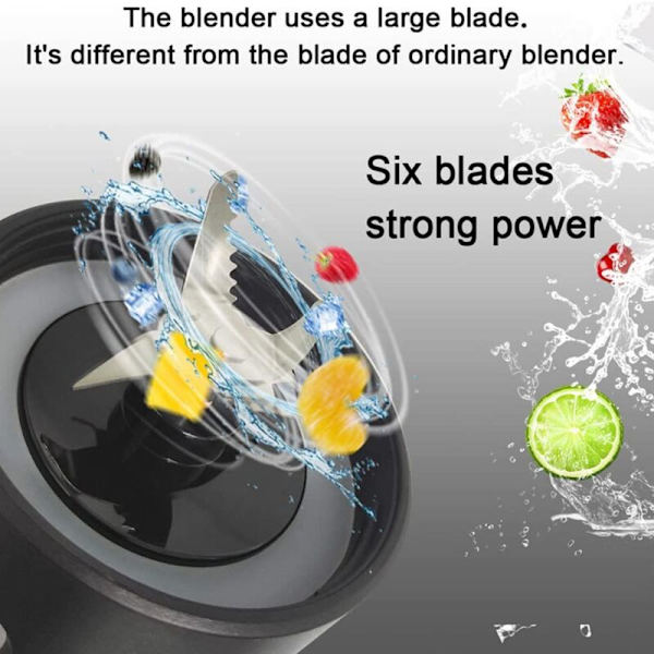 Bärbar Blender, Personlig Storlek för Smoothies och Shakes Juice 16 Oz USB Laddningsbara Blendrar Svart