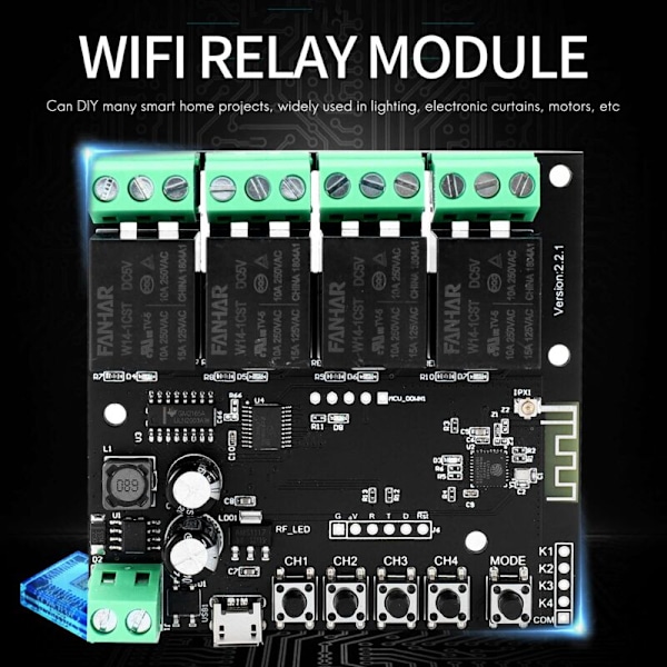 4CH Tuya WiFi Switch Modul Relæ Smart Life APP Fjernbetjening Timer til Hjemmet