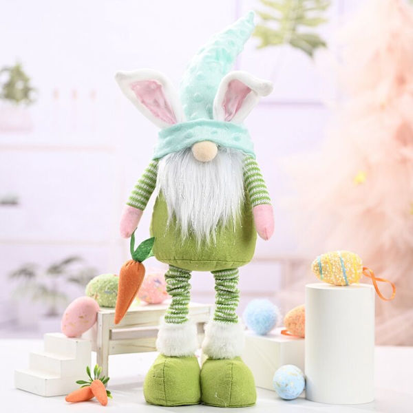 Påskhare Gnome Handgjord Kanin Morot Plyschdocka Prydnader Barn Påskfest Dekoration, Grönare
