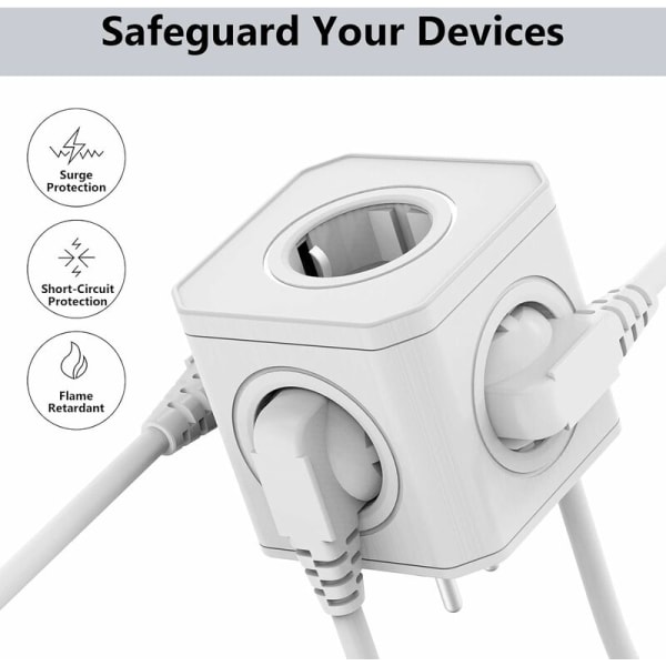 5 i 1 Cube Væg Stikkontakt med Overbelastning & Overspændingsbeskyttelse, 4000W/16A Cube Stikkontakt med Sikkerhedsdør, Bærbar Elektrisk Stikkontakt