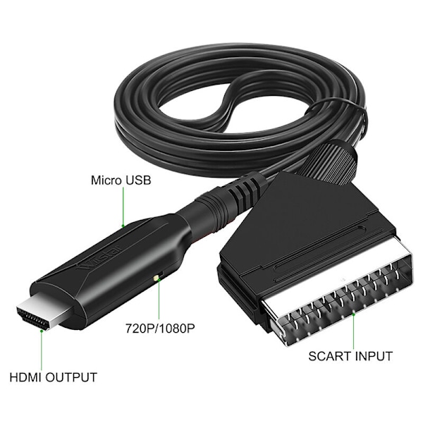 SCART til HDMI-konverter HDMI til SCART videoadapter 1080P med kabel