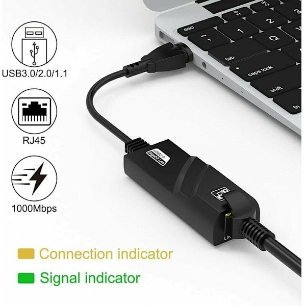 USB Ethernet 3.0 - RJ45-sovitin, mahdollistaa 1000 Mbps LAN-verkkoyhteyden, yhteensopiva Windows 10/8.1/8/7/Vista/XP, Mac OS 10.6 ja uudempi, Lin