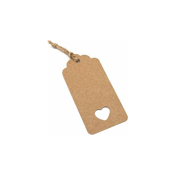 100 kpl ruskea paperilappu 9,5 x 4,5 cm häihin/jouluun/syntymäpäivälahjoihin, matkatavaroihin, 30 m juuttinarulla (ruskea) -