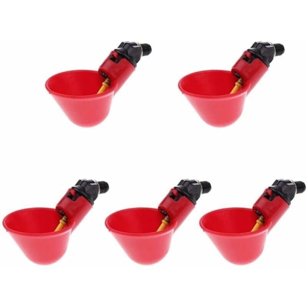 Automatisk kycklingvattnare röda dricksvattenkoppar praktisk plast kycklingvattnare för fåglar höns fjäderfä - 5PCS