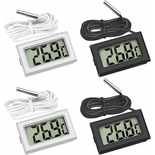 Mini digital LCD-termometer med temperatursondsensor testare för kylskåp frysar akvarium (2X svart 2X vit)