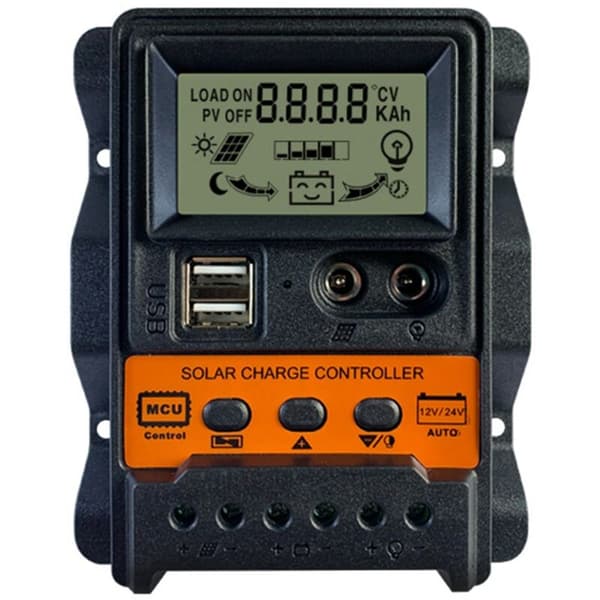 30A Solcellelader 12V24V Solpanel Batterilader Auto Regulator 2 USB LCD Display Lade Utlader