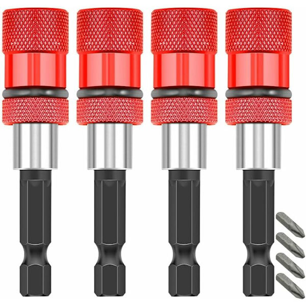 Kraftfull magnetisk bitshållare, 4 stycken slagdrivrbitshållare med 4 PH2-bits, sexkantskaft magnetisk skruvmejselbitshållare för borrar, skruvmejslar,