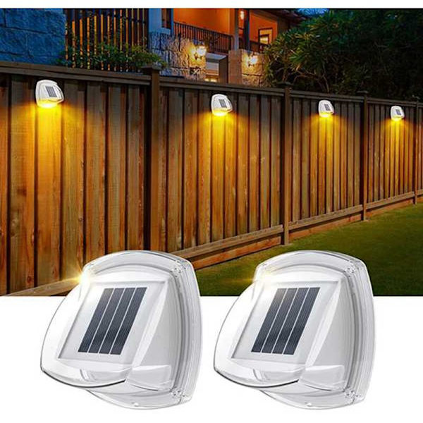 Pakke med 4 vandtætte udendørs solcellehegnlamper 8 LED solcelledrevne udendørs væglamper dekorative dæklys varmt lys