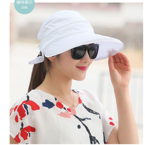Utendørs solhatt for kvinner, UV-beskyttelse, solhatt med bred skygge hestehale, konvertibel strandhattvisir med glidelås