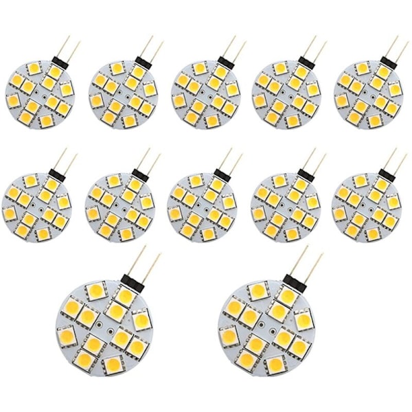 12 stk G4 Puck-lys LED-pærer Rund sidepinnsfot 5050 12SMD RV-lys Hjemmeleselys, Varm hvit