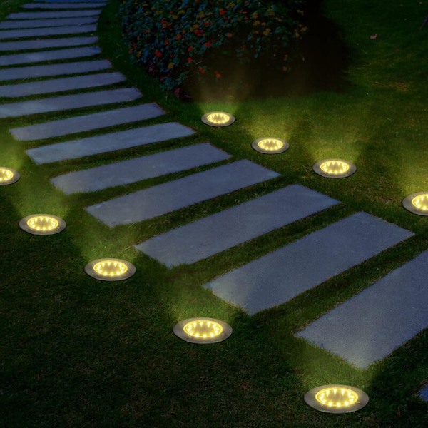 Solcellehagebelysning Solcellehagebelysning 12 LED 4 Varmt Hvit Hagebelysning Rustfritt Stål Vanntett Utendørs, Hage, Hage, Plen, Terrasse, Gangvei