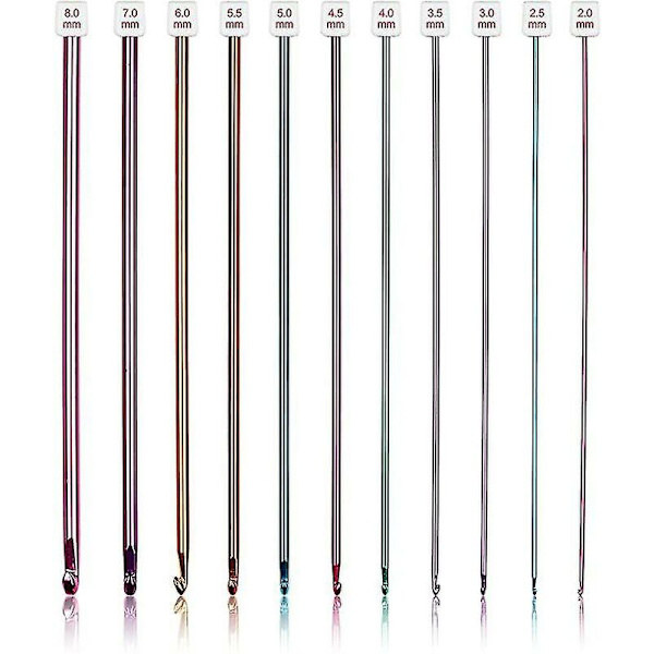Lång virknålsset, 11 stycken tunisiska virknålar, flerfärgade afghanska virknålar för virkning, 2 mm (b) - 8 mm (l), utmärkt stickning och cr