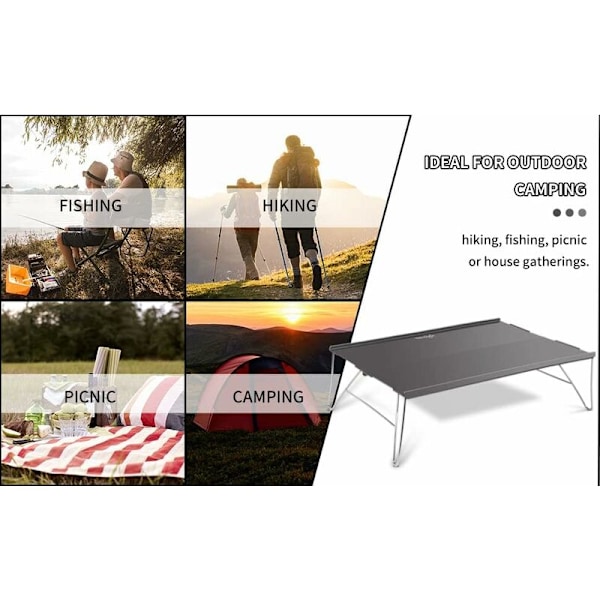 Ultralet Aluminium Foldbart Bord med Bærepose til Udendørs Camping Picnic (Sort) HIASDFLS