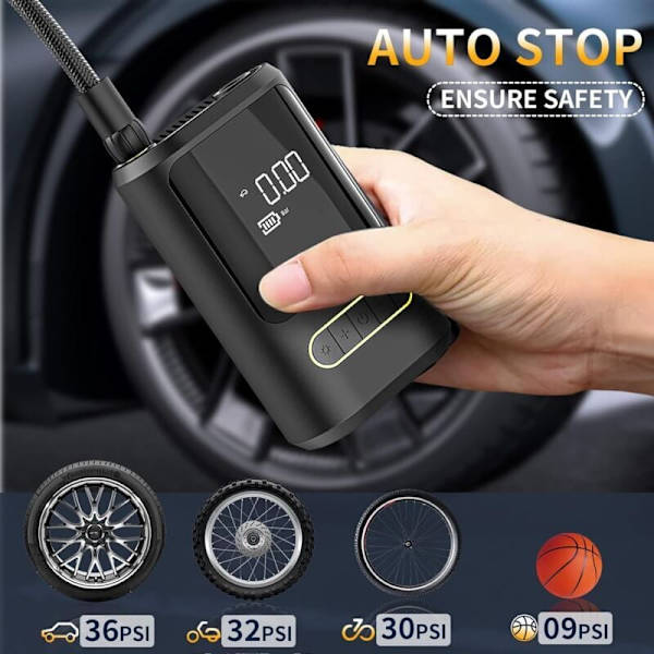 6000mAh Mini sähköinen ilmapumppu, kannettava ilmakompressori langaton rengaspaineen täyttölaite 150PSI digitaalisella LCD-näytöllä, ladattava ilmapumppu autoon, pyörään,