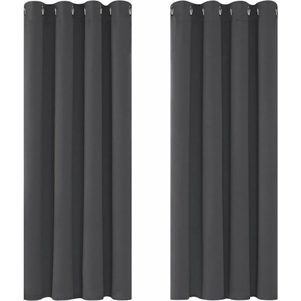 Mörkläggningsgardiner Termiskt Isolerande Anti-Kall, 117x138 CM (Bredd x Höjd), Modern Design med Öglor, Gardiner för Vardagsrum och Sovrum, Mörk Grå