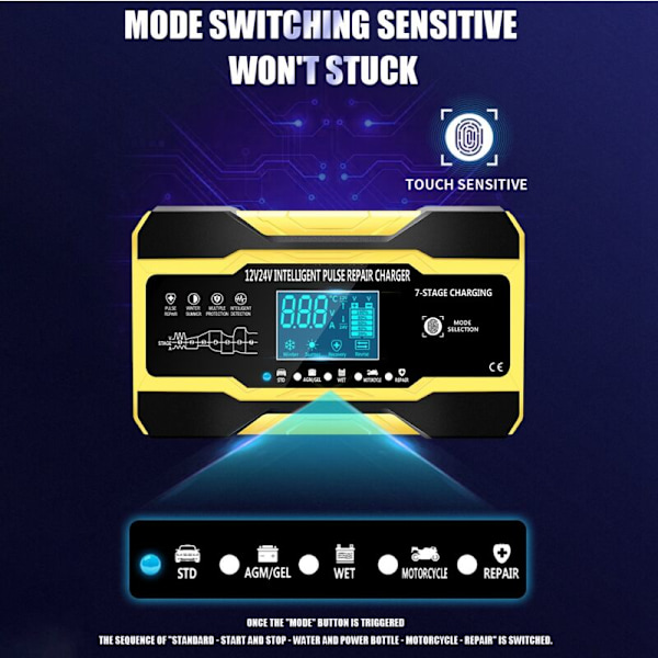 12V/10A 24V 5A Automaattinen älykäs auton akun laturi LCD-näytöllä Pulssin korjaus autoon, veneeseen, SUV:hen EU-pistoke
