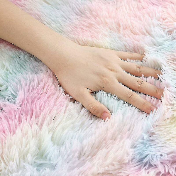 Nordisk Regnbue Tie-Dye Plys Tæppe Rundt Blødt Fluffy Regnbue Tæppe