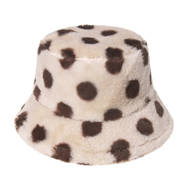Kvinders Vinter Plys Bucket Hat Piger Polka Dot Print Plys Bucket Hat Casual Varm Faux Fur Bucket Hat 58 cm