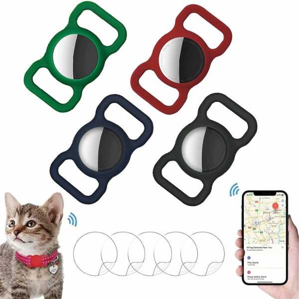 Protective Case Compatible with Pet Collar, Silicone Protective Case with 5 HD Screen Protectors, 4 Pieces (Black + Dark Blue + Wine Red + Dark Gree