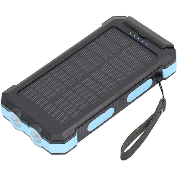 Portabel Solcellsladdare 30000mAh Blå Solcellsladdare med LED Campingficklampa för Utomhusvandring