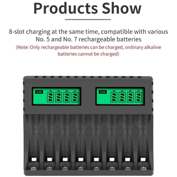 Batteriladdare LCD-display 8 platser Intelligent Smart Laddare för AA/AAA NiCd NiMh Uppladdningsbara Batterier AA AAA Laddare,