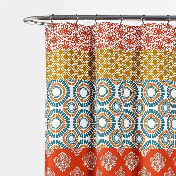 Bohemisk randig duschdraperi med djärv färgdesign, 180*180 cm, turkos och orange