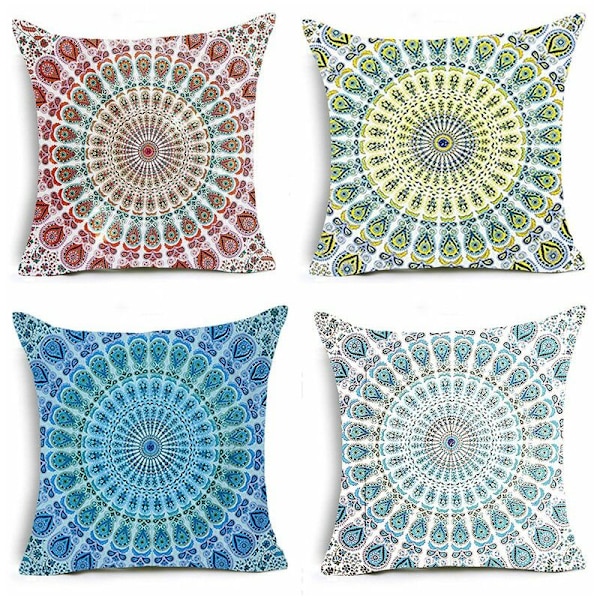 4 stk Mandala mønster putetrekk Bohemia kastepute dekorativ pute sofa pute 45X45 cm